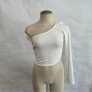 Zara Ribbed One Shoulder Ruched Side Crop Top 087